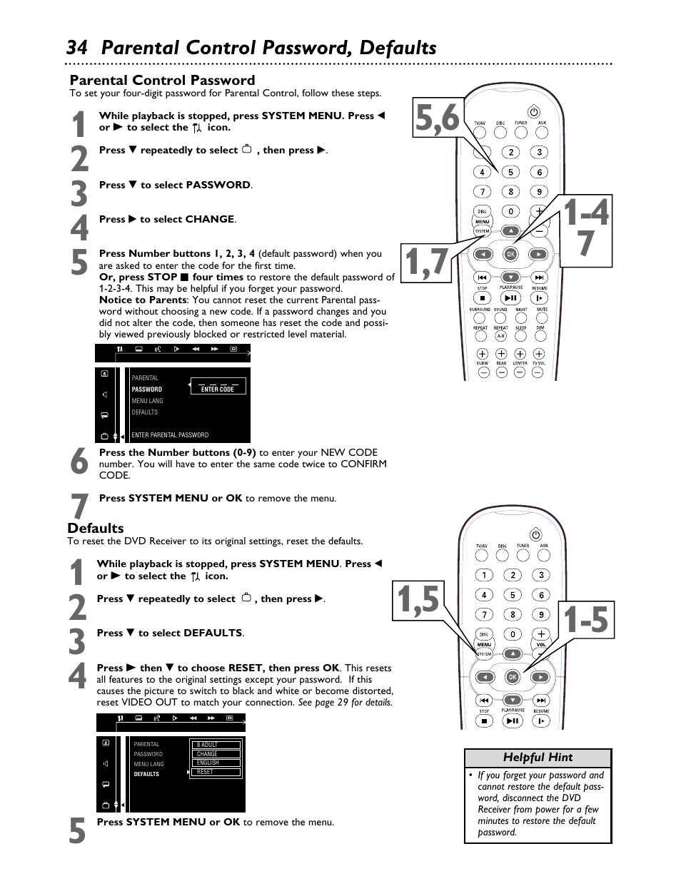 34 parental control password, defaults | Philips MX3700D3799 User Manual | Page 34 / 44