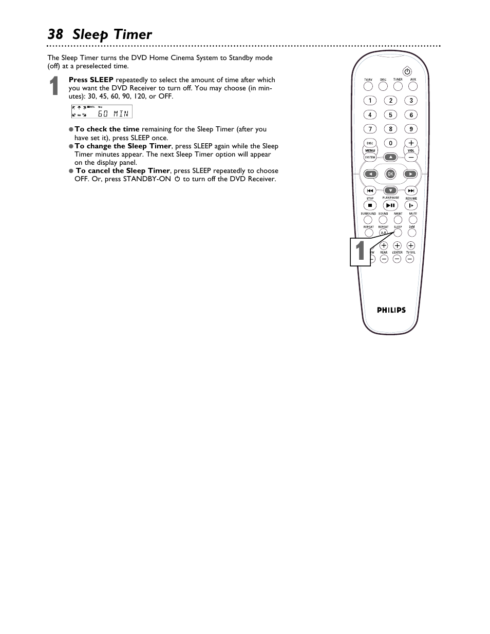 38 sleep timer | Philips MX3700D3799 User Manual | Page 38 / 44