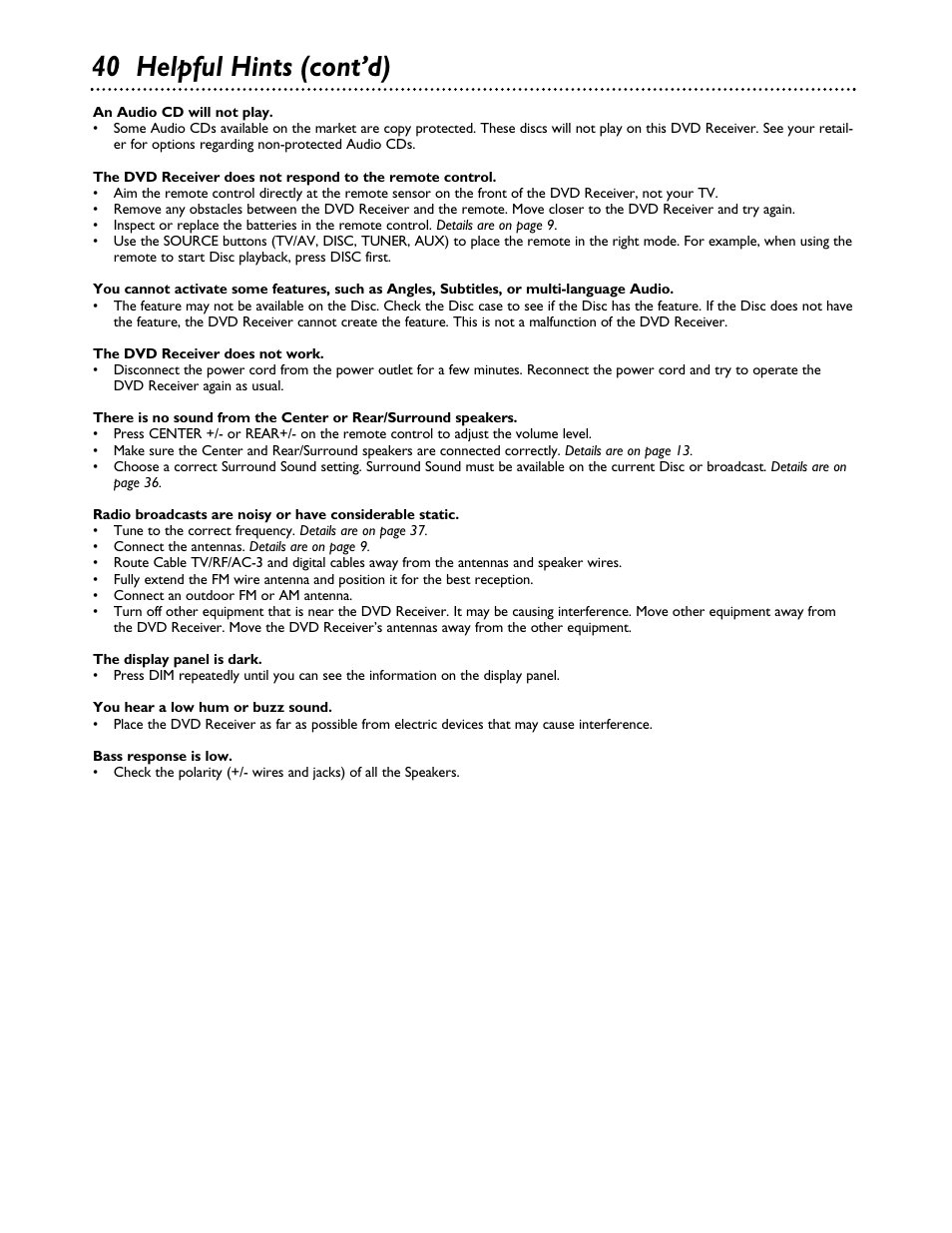 40 helpful hints (cont’d) | Philips MX3700D3799 User Manual | Page 40 / 44