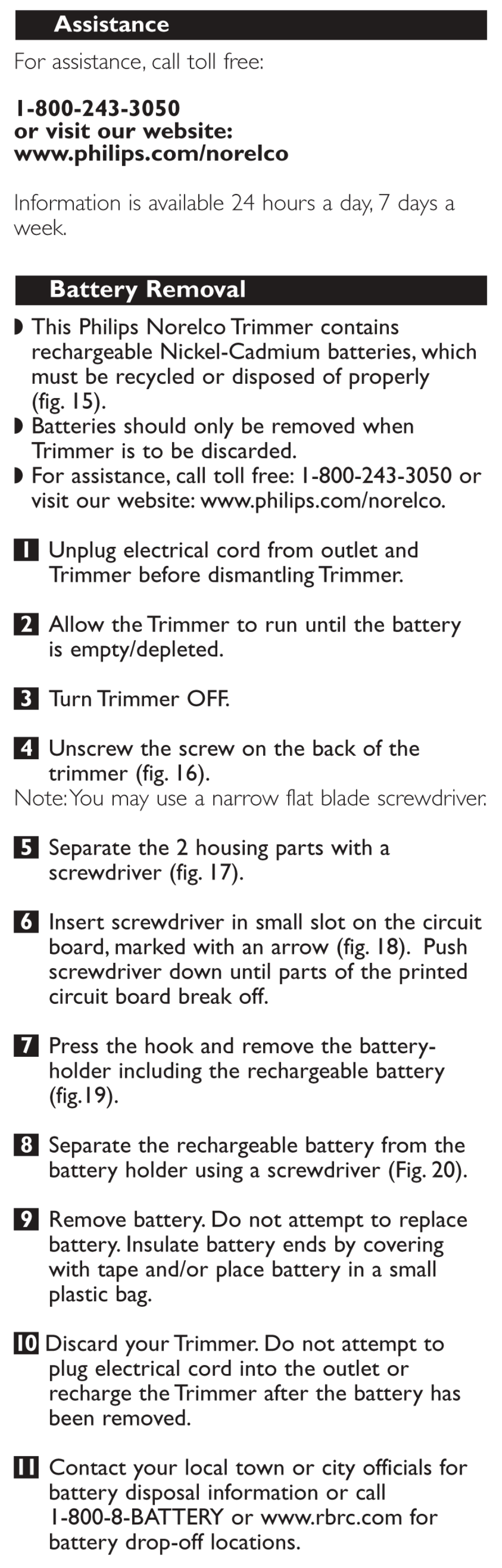 Battery removal | Philips T765-60 User Manual | Page 10 / 12