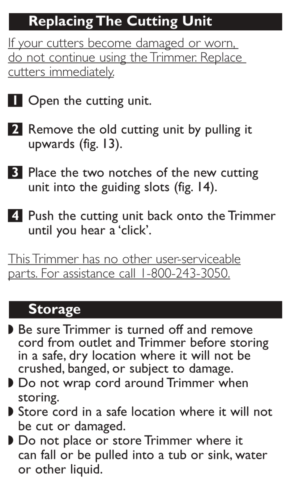 Replacing the cutting unit, Storage | Philips T765-60 User Manual | Page 9 / 12