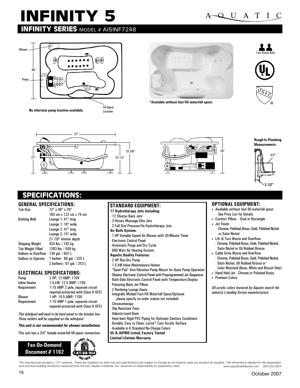 Aquatic INFINITY 5 AI5INF7248 User Manual | 1 page