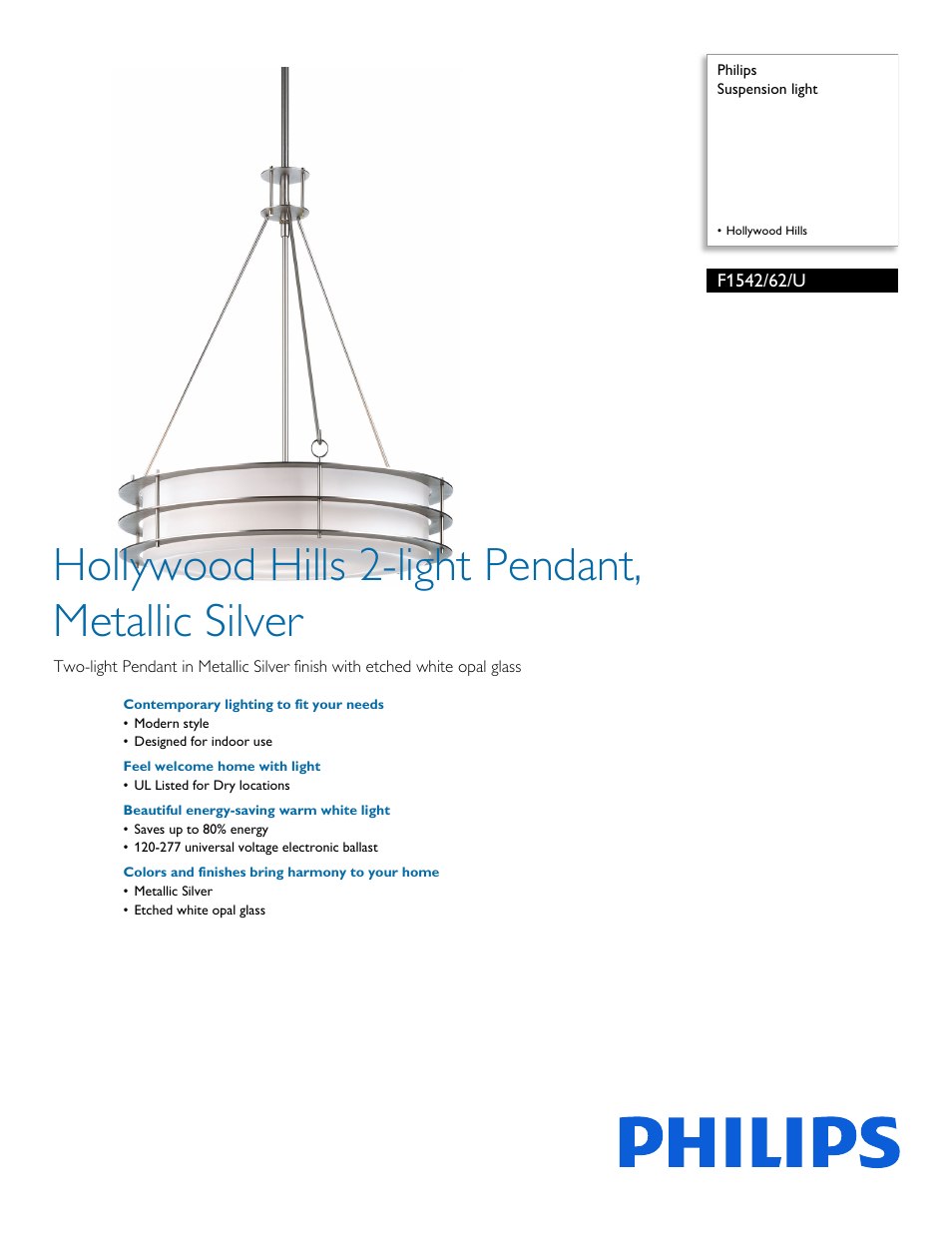 Philips F154262U User Manual | 2 pages