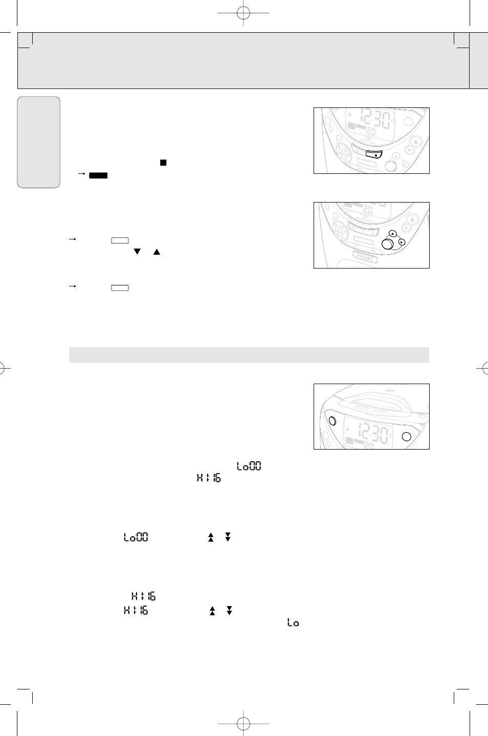 Radio alarm, English, Page | Philips CD CLOCK RADIO User Manual | Page 12 / 44