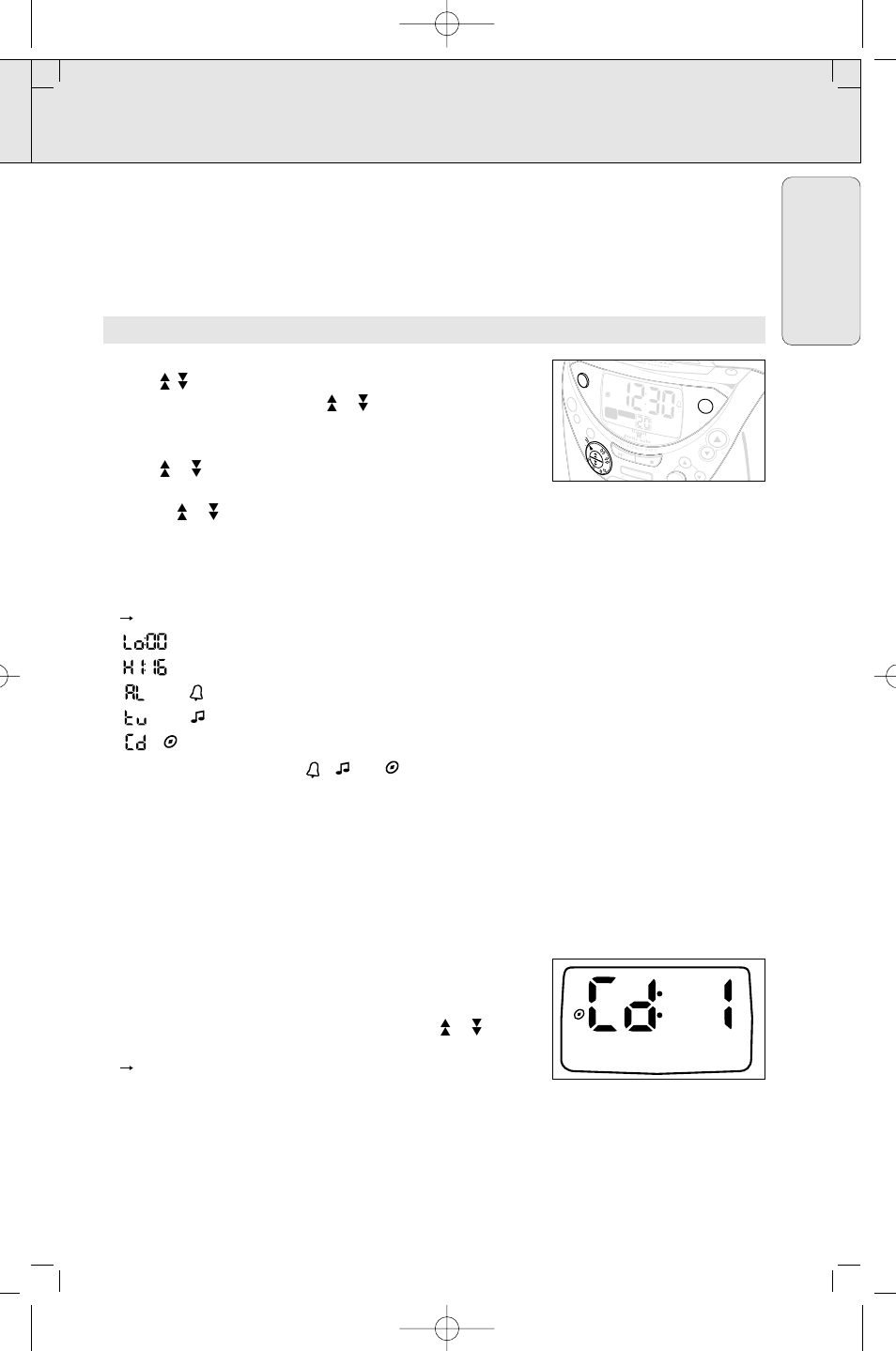 Alarm, English, O pen • c l ose o pen • c l ose | Philips CD CLOCK RADIO User Manual | Page 13 / 44