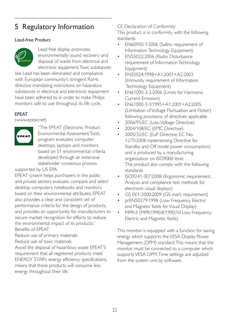 5 regulatory information | Philips 221E2SB1-00 User Manual | Page 24 / 47