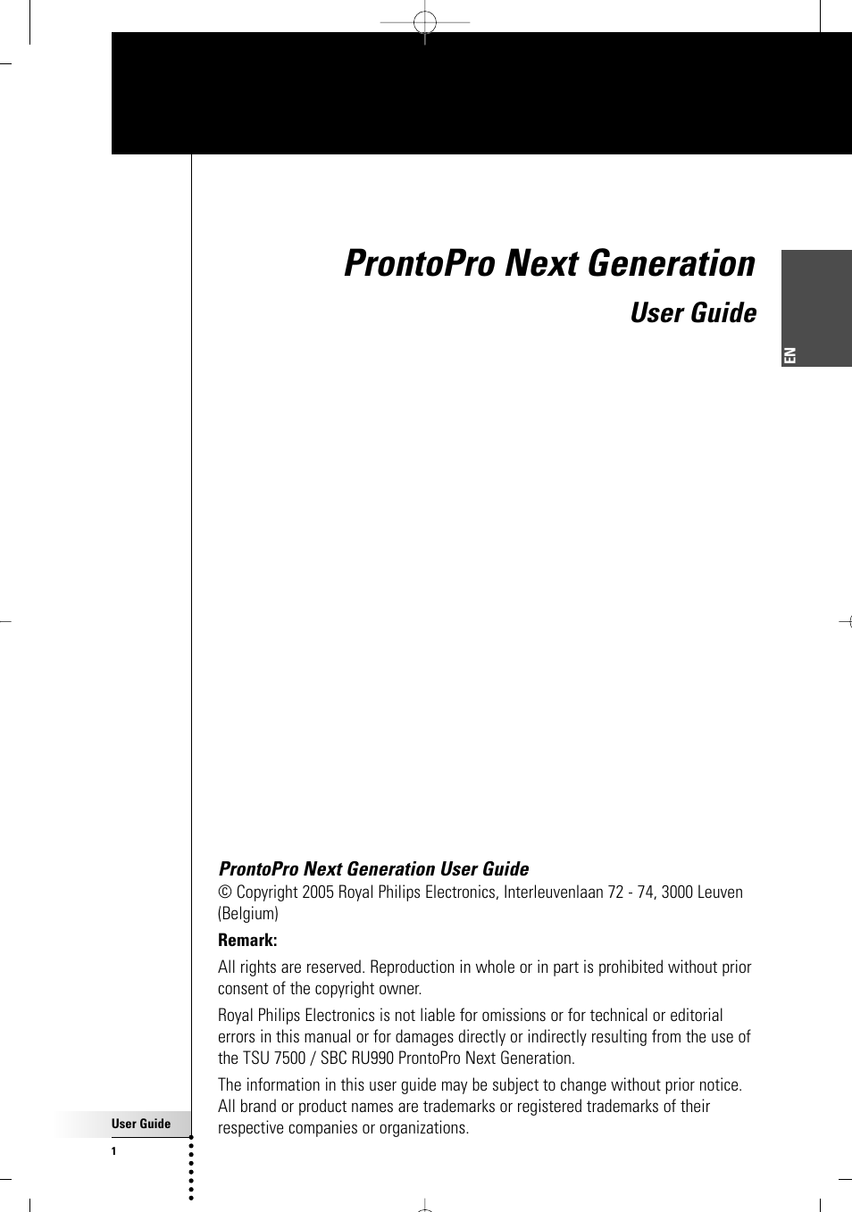 Prontopro next generation, User guide | Philips TSU7500-17B User Manual | Page 3 / 72