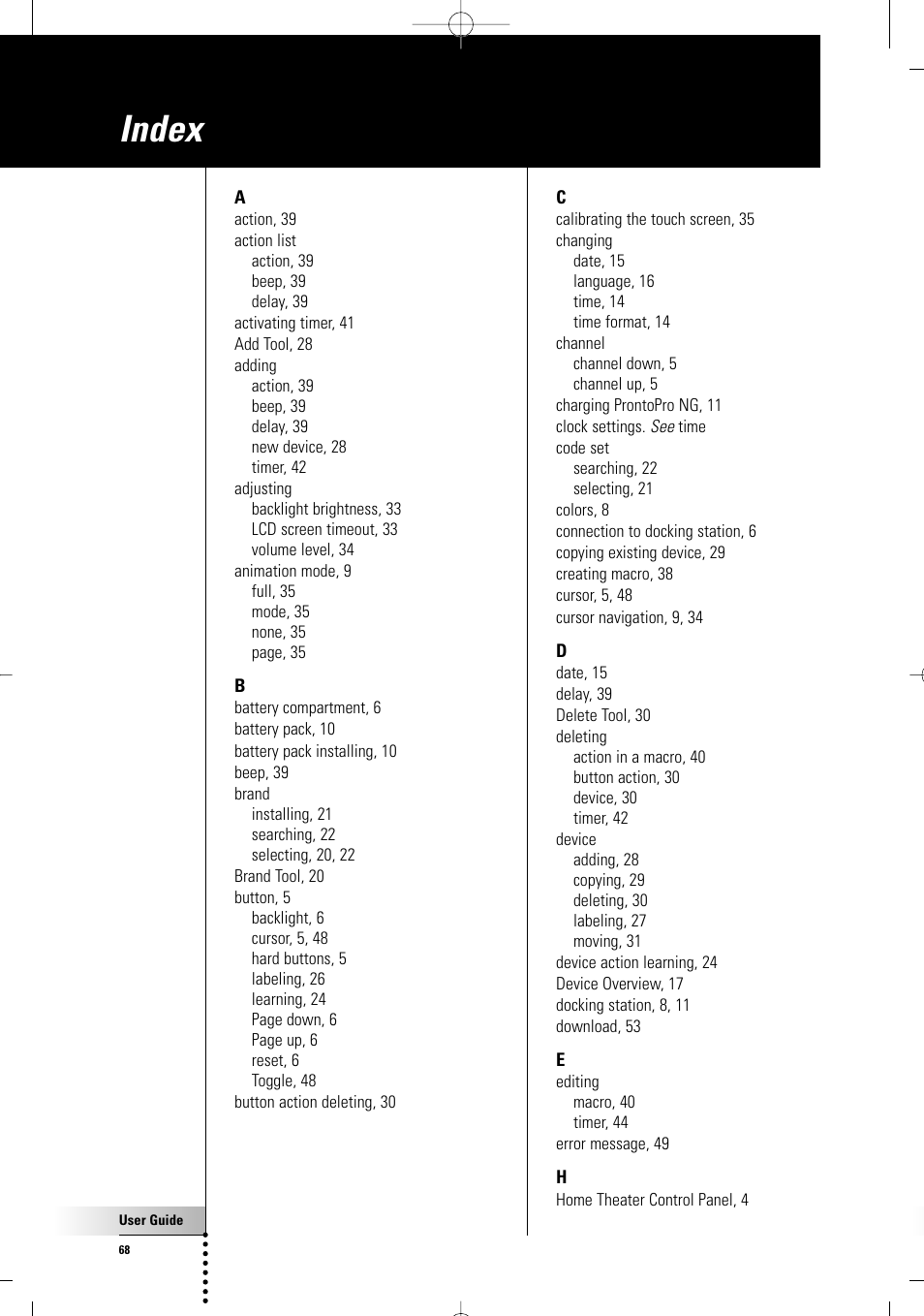 Index | Philips TSU7500-17B User Manual | Page 70 / 72