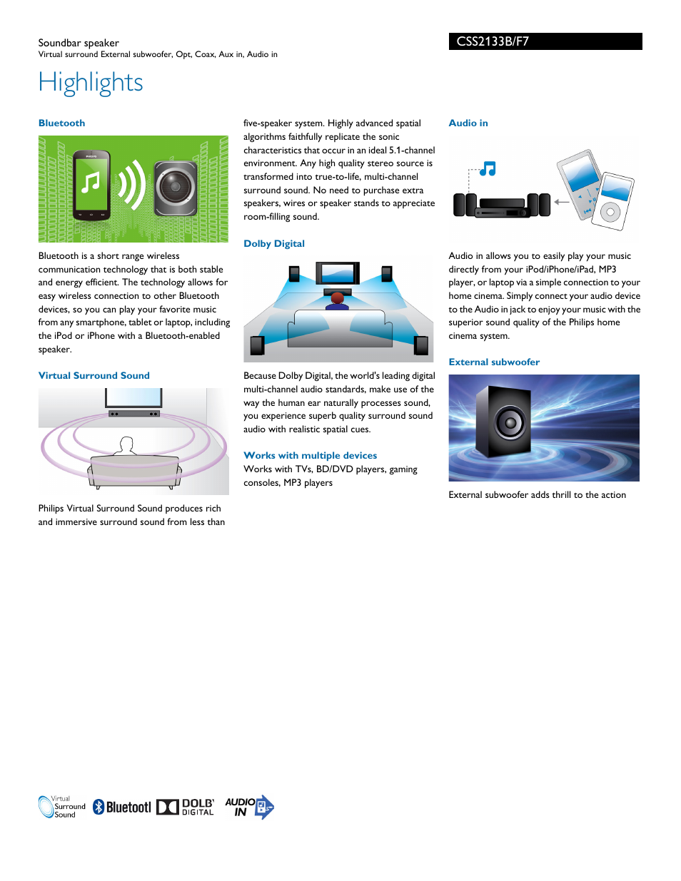 Highlights | Philips CSS2133B-F7 User Manual | Page 2 / 3