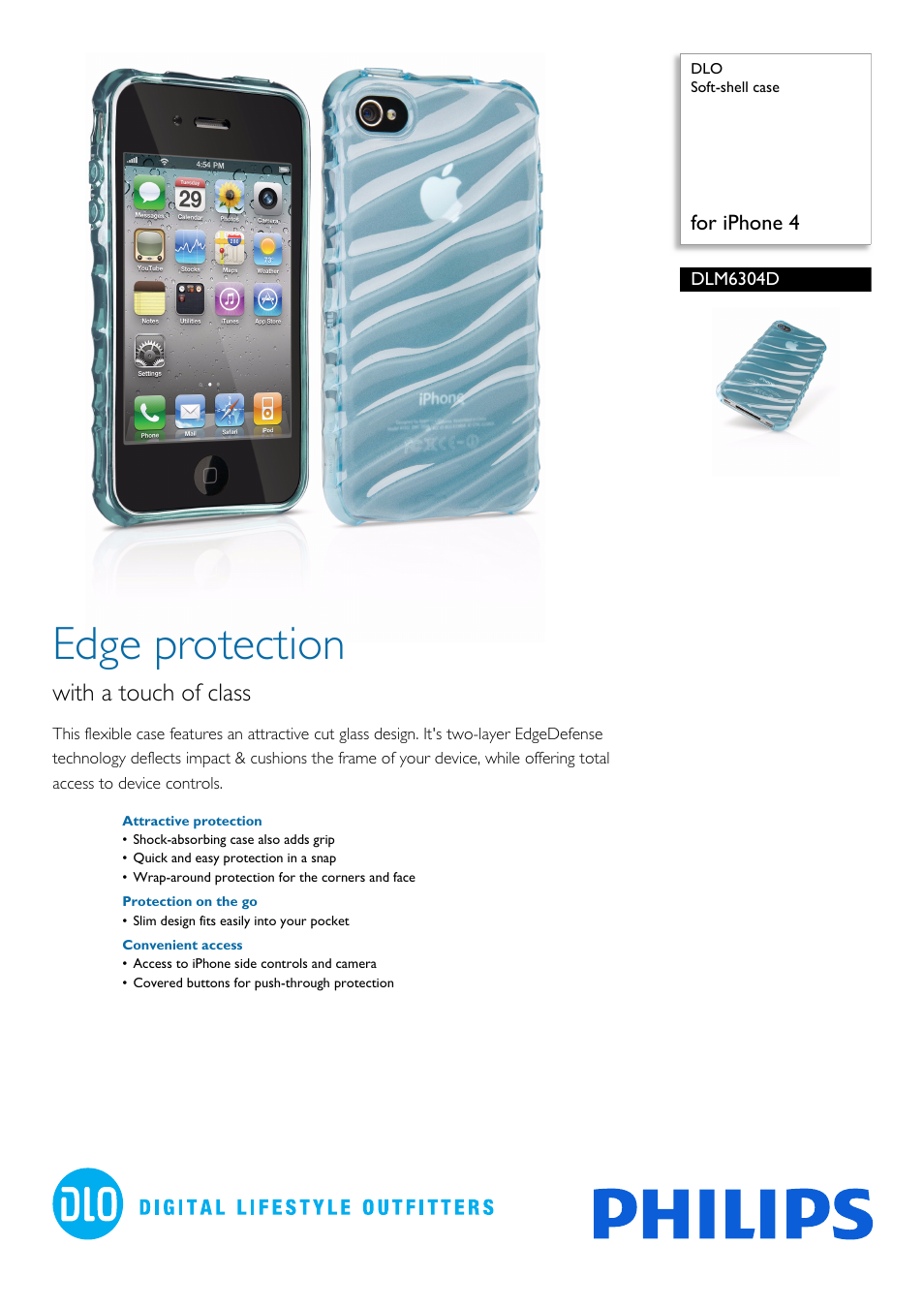 Philips DLO Soft-shell case DLM6304D for iPhone 4 User Manual | 2 pages