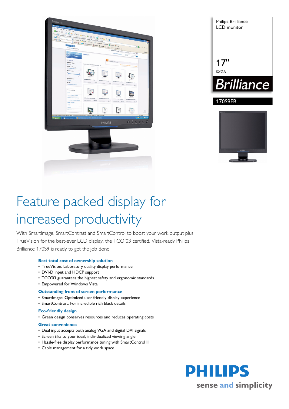 Philips Brilliance LCD monitor 170S9FB 17" SXGA User Manual | 3 pages