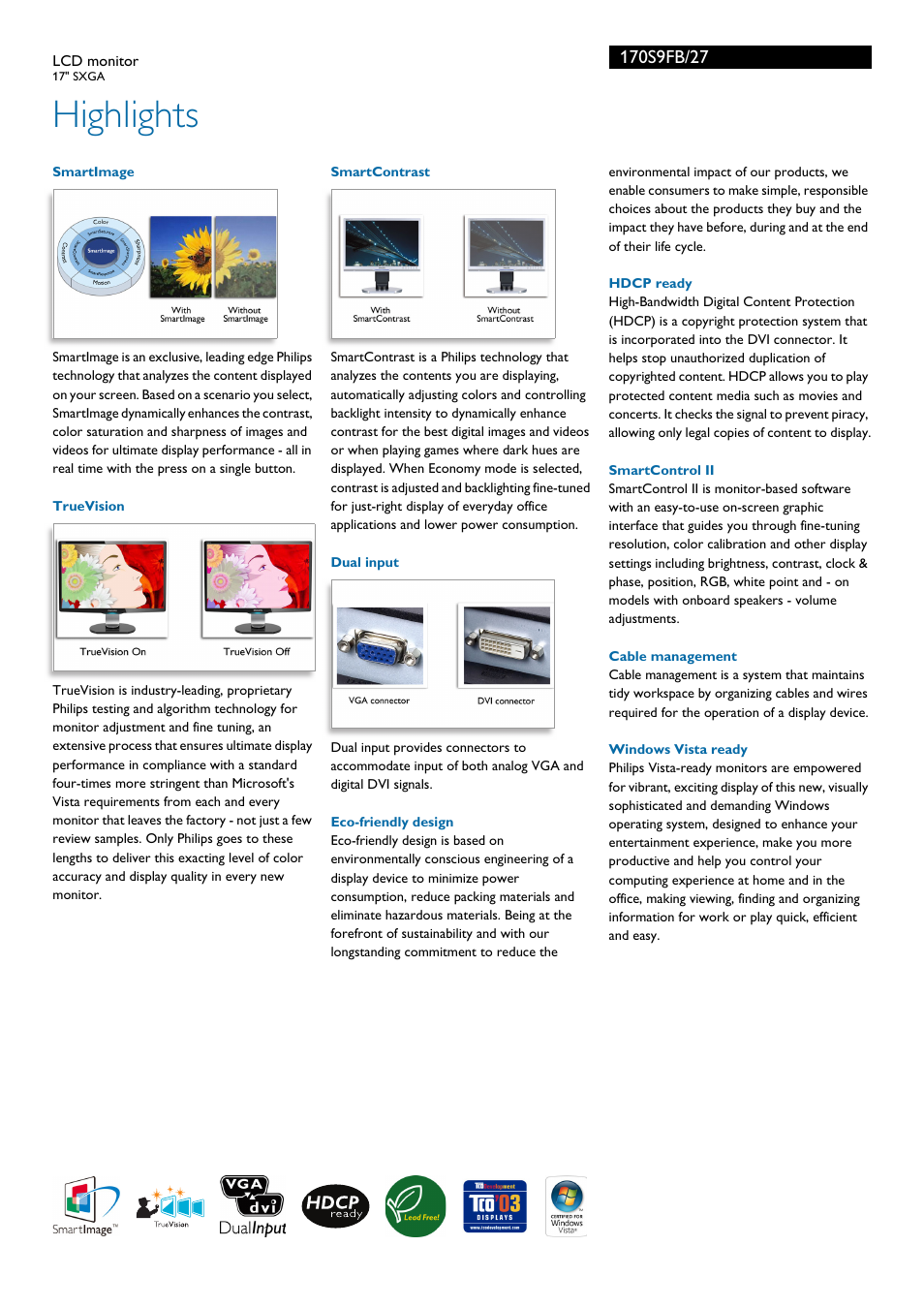 Highlights | Philips Brilliance LCD monitor 170S9FB 17" SXGA User Manual | Page 2 / 3