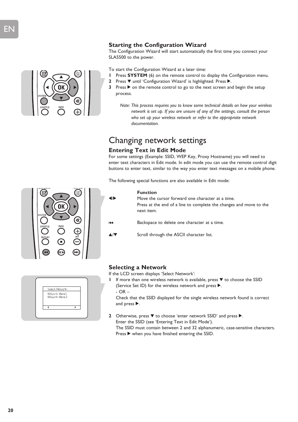 Changing network settings | Philips SLA5500NS-17 User Manual | Page 20 / 38