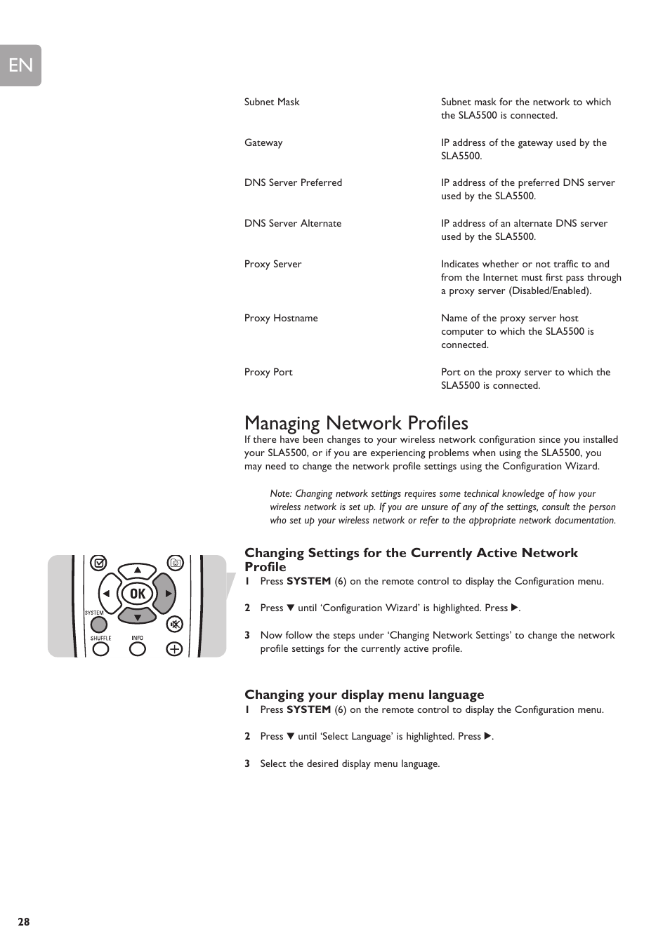 Managing network profiles | Philips SLA5500NS-17 User Manual | Page 28 / 38