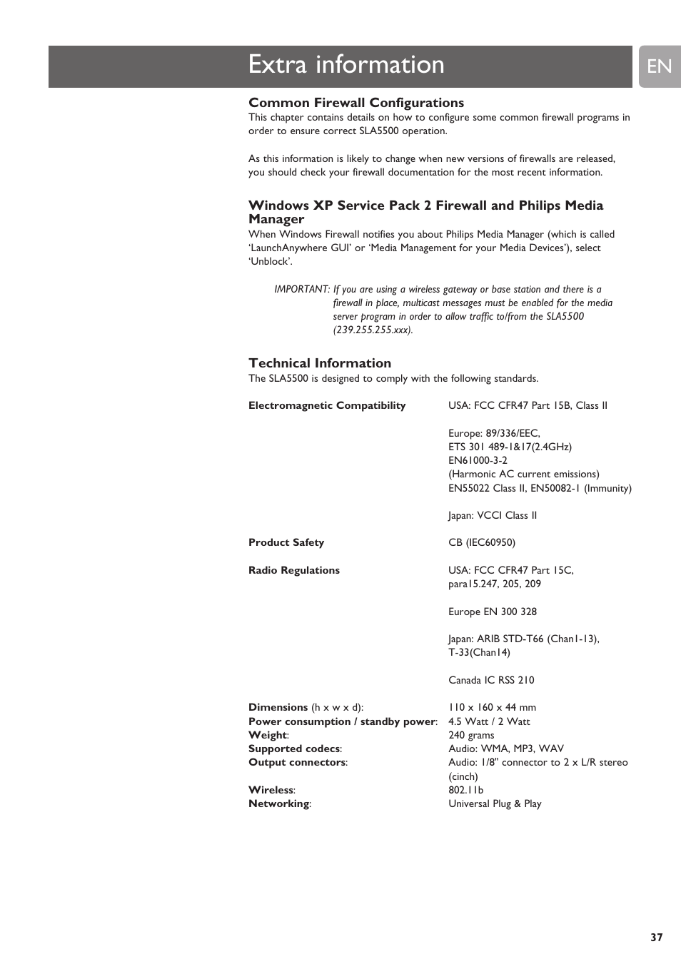 Extra information | Philips SLA5500NS-17 User Manual | Page 37 / 38