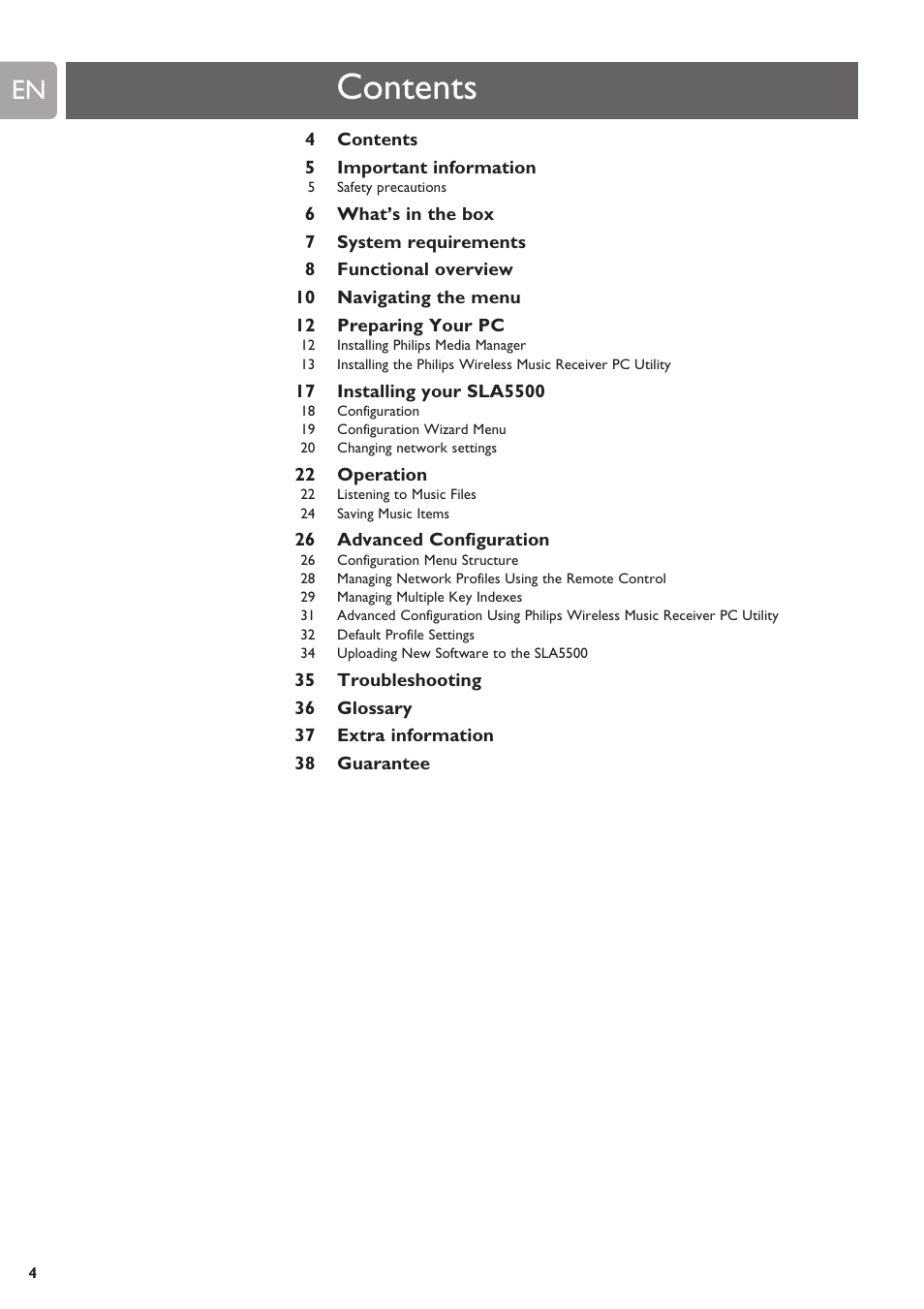 Philips SLA5500NS-17 User Manual | Page 4 / 38