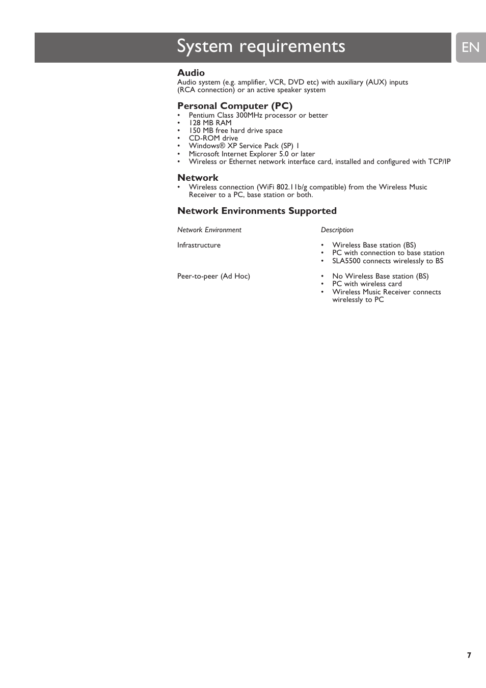 System requirements | Philips SLA5500NS-17 User Manual | Page 7 / 38