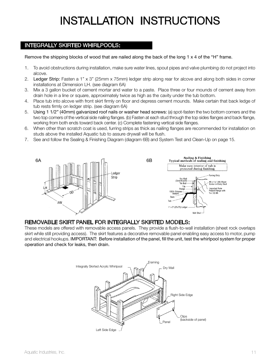 Installation instructions | Aquatic SYMPHONY SERIES User Manual | Page 11 / 28