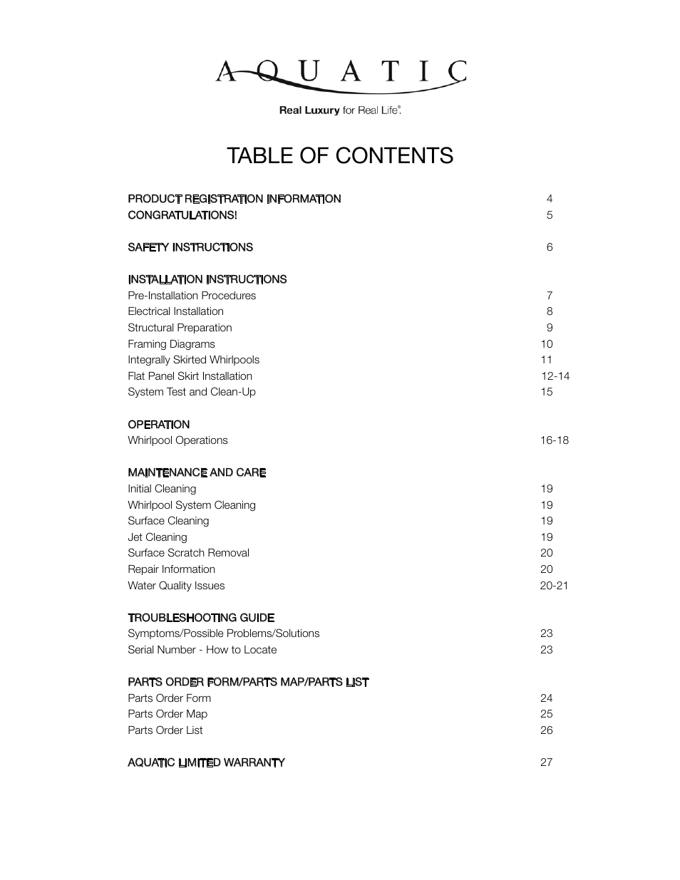 Aquatic SYMPHONY SERIES User Manual | Page 3 / 28