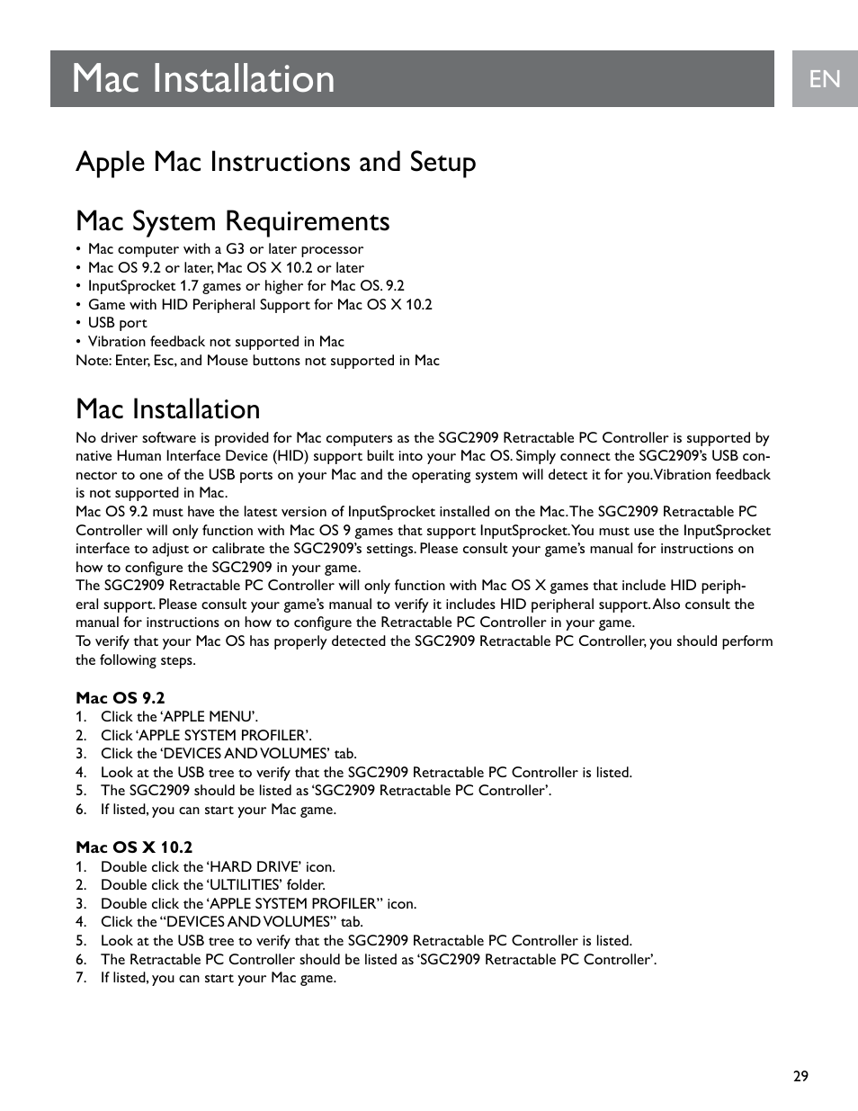 Mac installation | Philips SGC2909-27 User Manual | Page 29 / 42