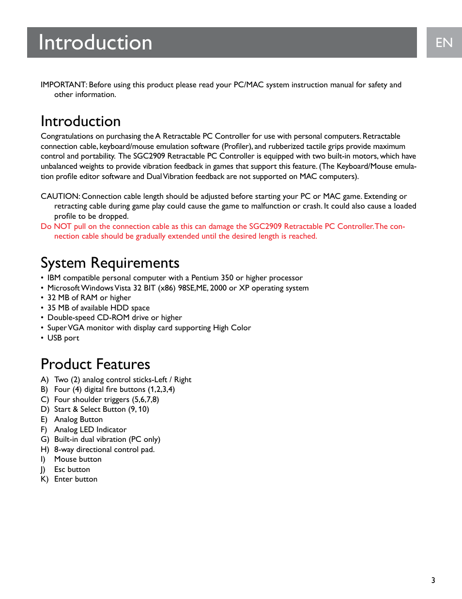 Introduction, System requirements, Product features | Philips SGC2909-27 User Manual | Page 3 / 42