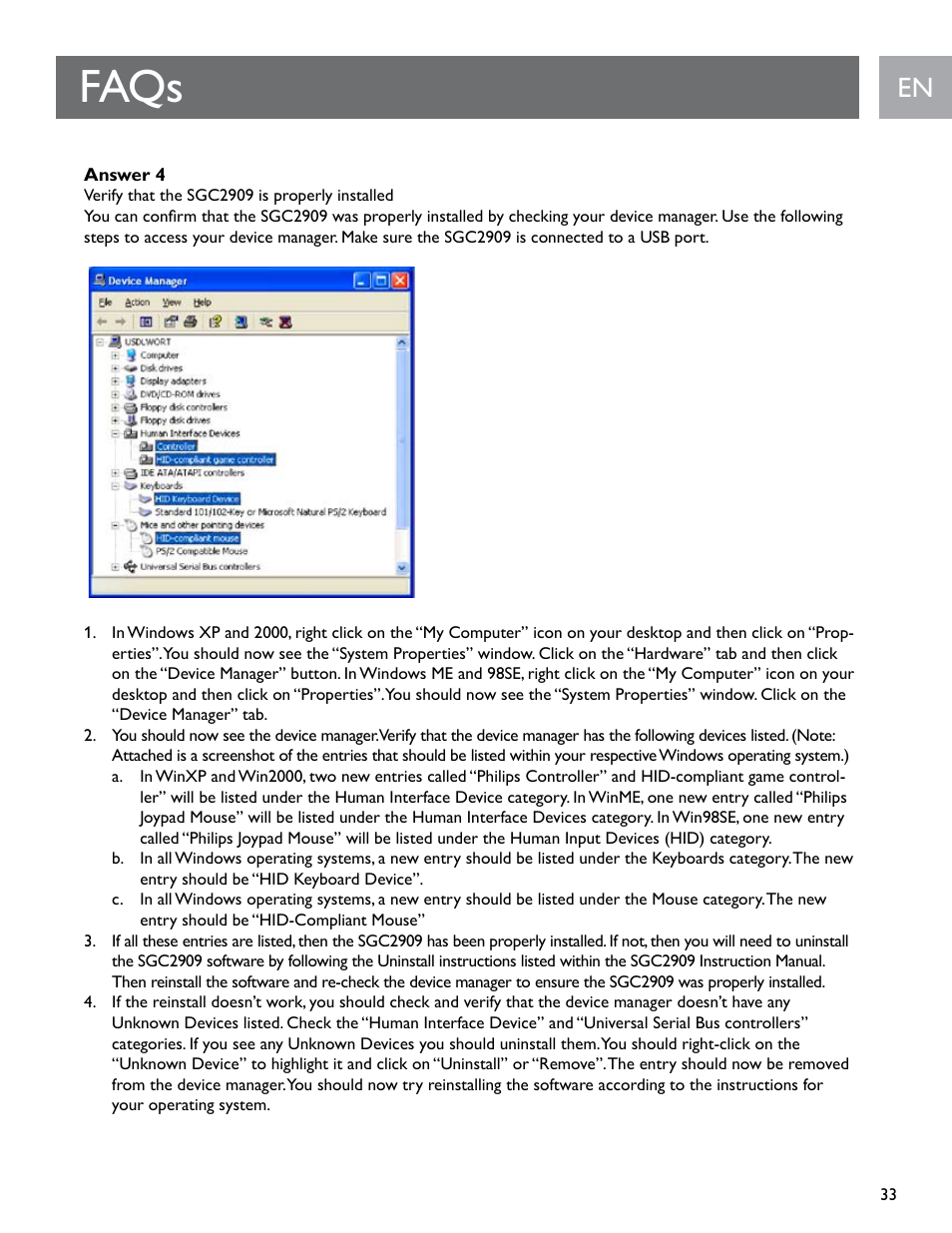 Faqs | Philips SGC2909-27 User Manual | Page 33 / 42