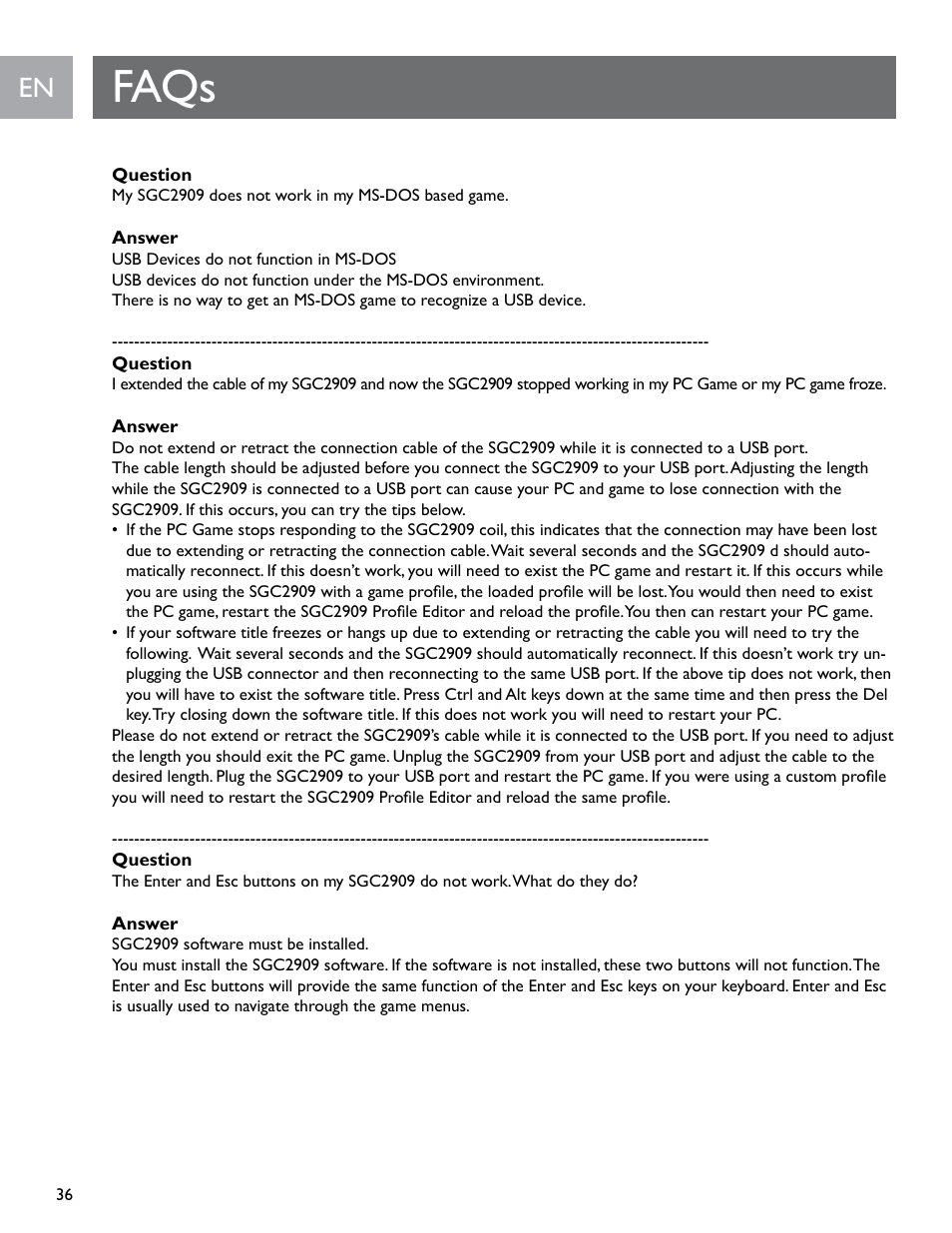 Faqs | Philips SGC2909-27 User Manual | Page 36 / 42