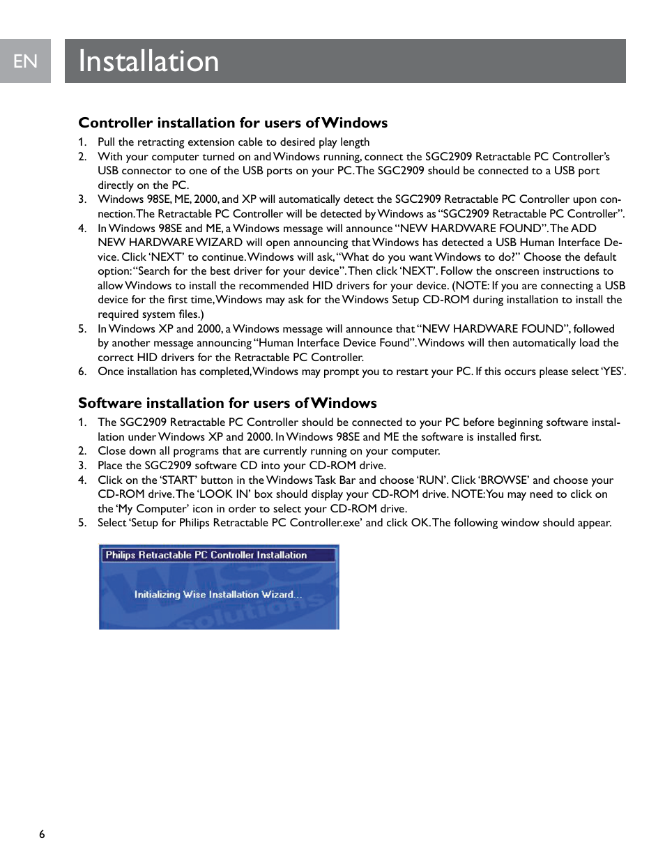 Installation | Philips SGC2909-27 User Manual | Page 6 / 42