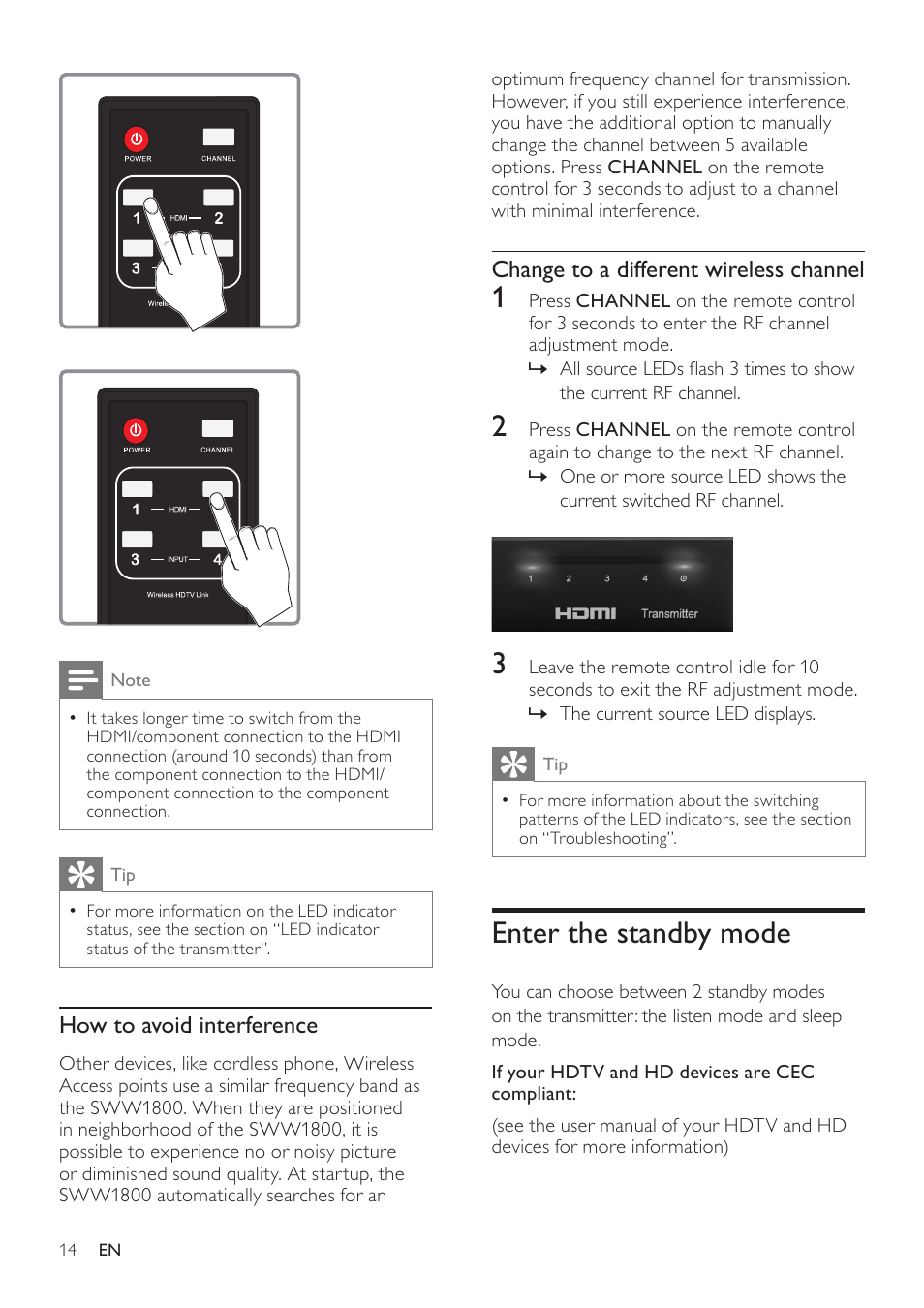 Enter the standby mode | Philips SWW1800-27 User Manual | Page 14 / 24