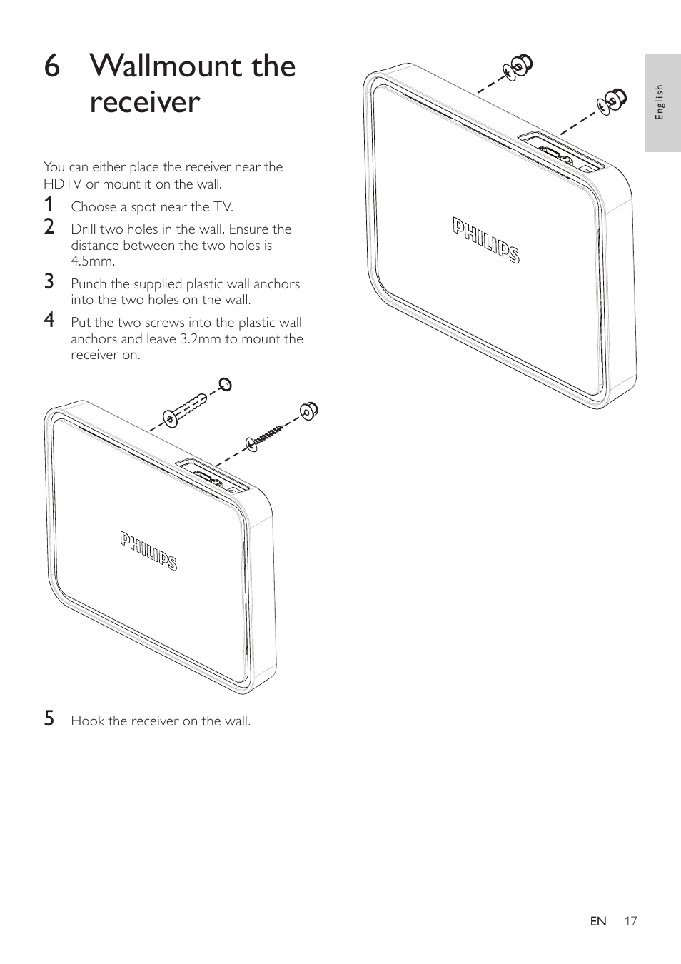 6 wallmount the receiver | Philips SWW1800-27 User Manual | Page 17 / 24