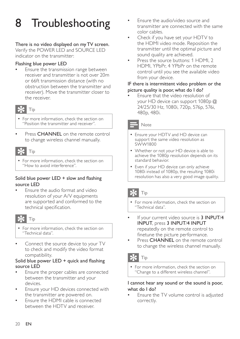 8 troubleshooting | Philips SWW1800-27 User Manual | Page 20 / 24