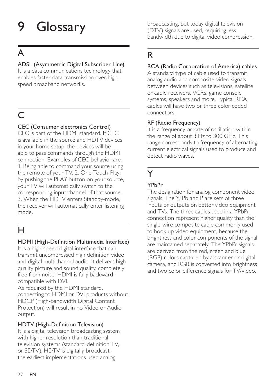 9 glossary | Philips SWW1800-27 User Manual | Page 22 / 24