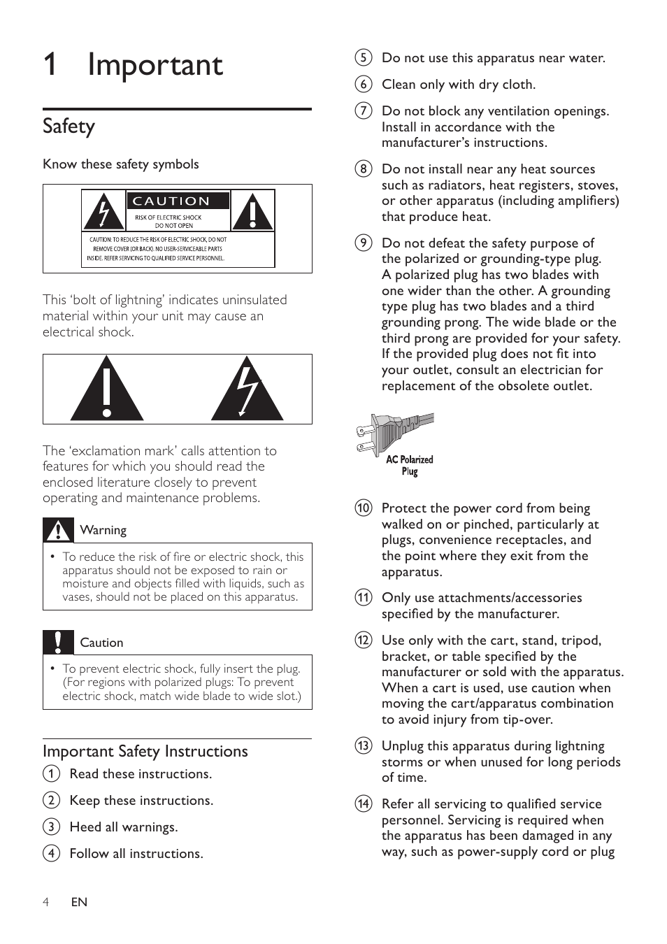 1 important, Safety | Philips SWW1800-27 User Manual | Page 4 / 24