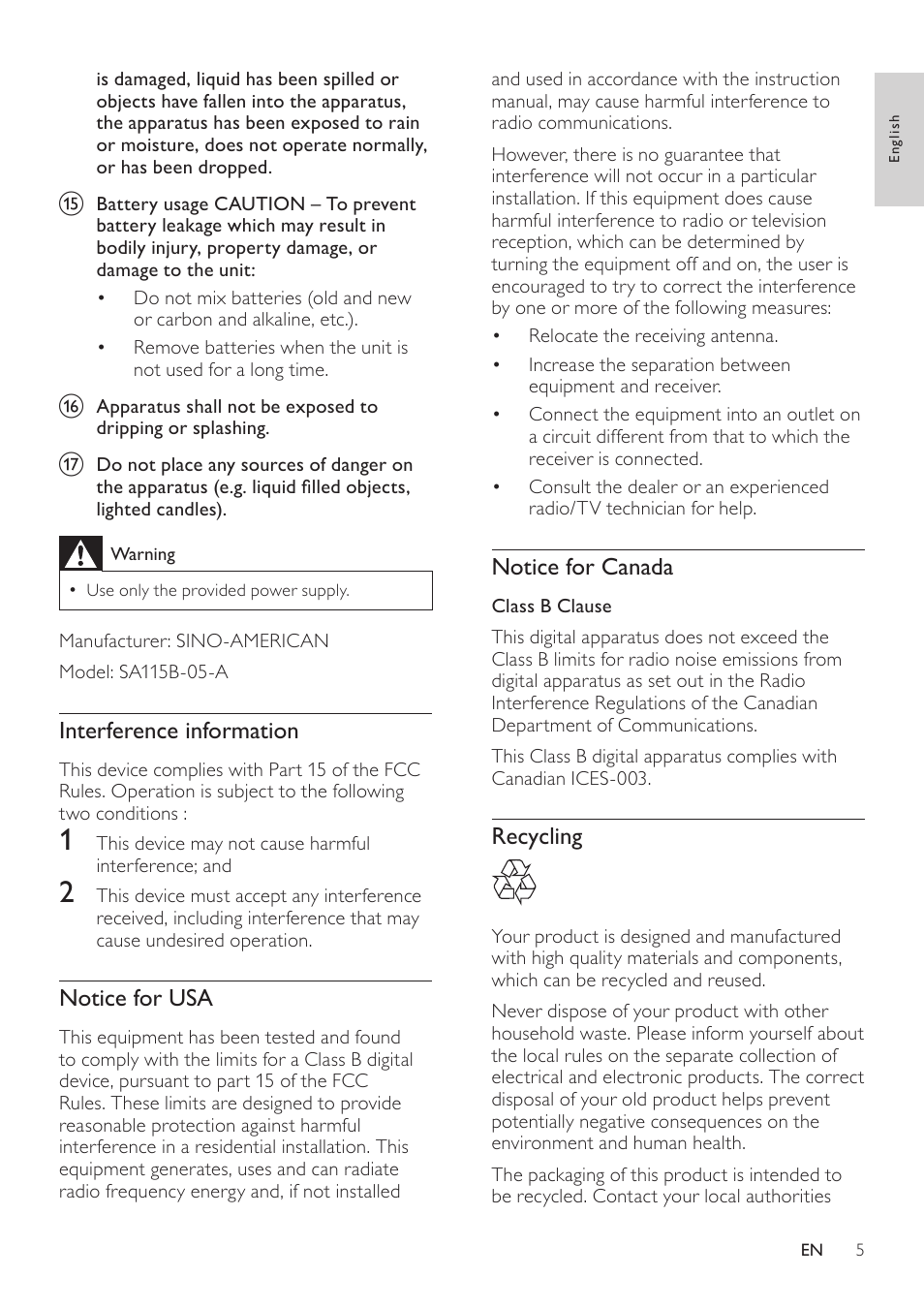 1 important, Safety | Philips SWW1800-27 User Manual | Page 5 / 24