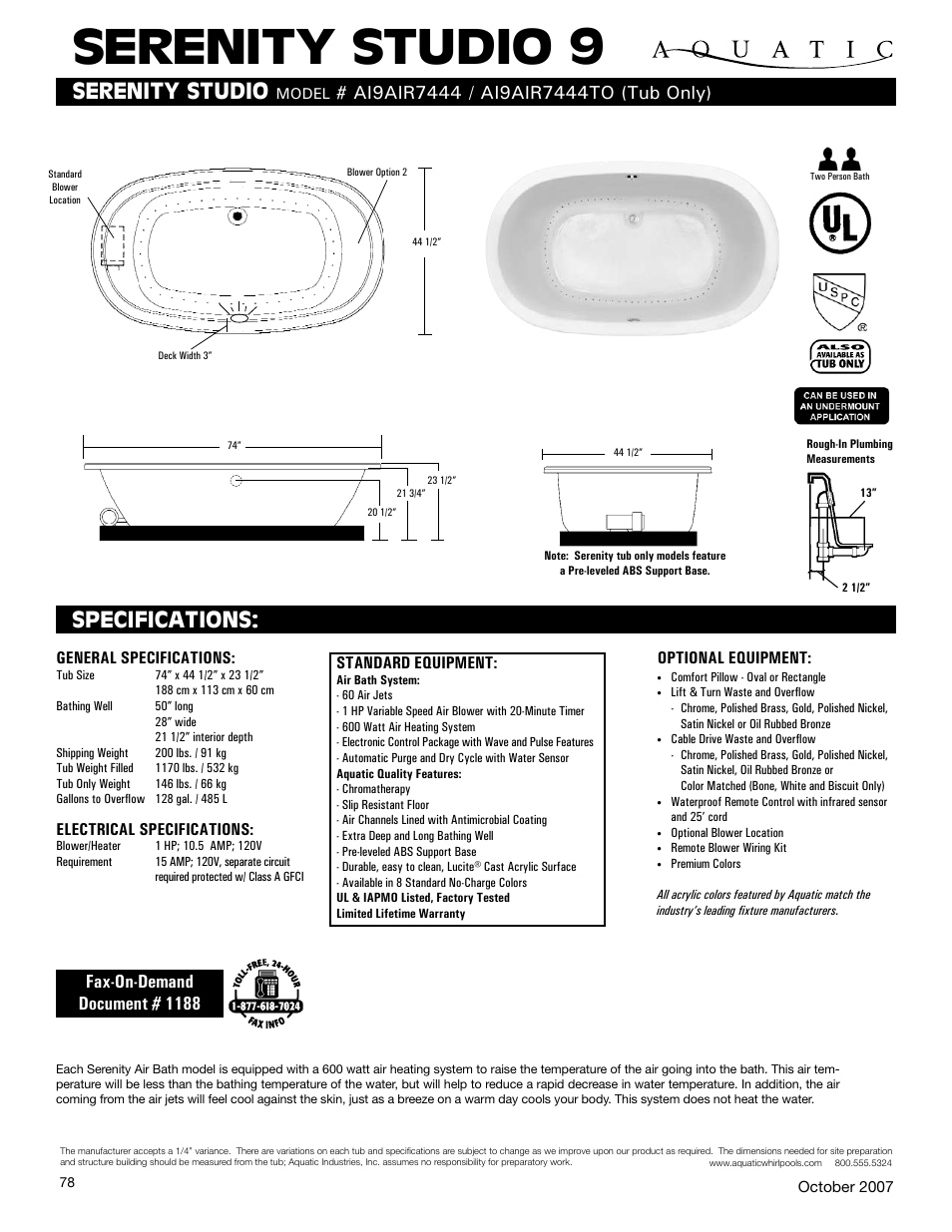 Aquatic AI9AIR7444TO User Manual | 1 page