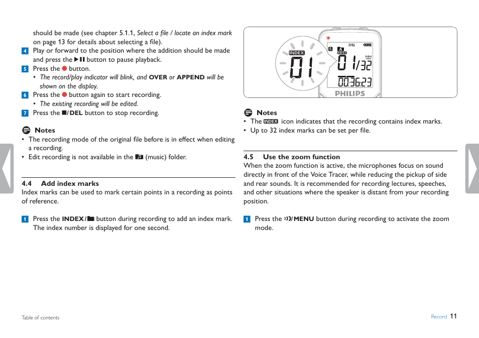 Add index marks, Use the zoom function | Philips LFH0884-00 User Manual | Page 11 / 24