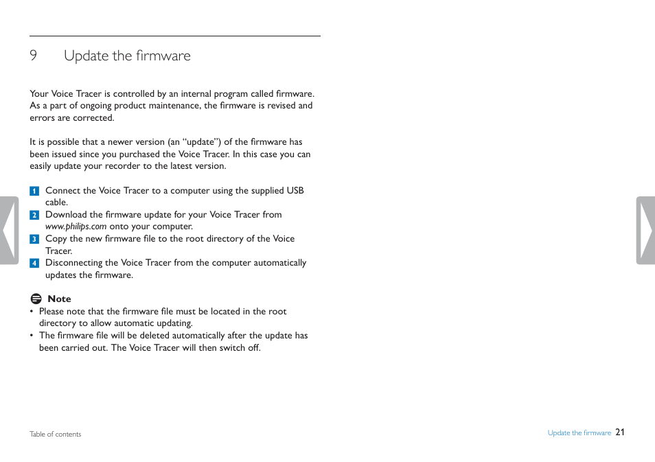 Update the firmware, 9update the firmware | Philips LFH0884-00 User Manual | Page 21 / 24