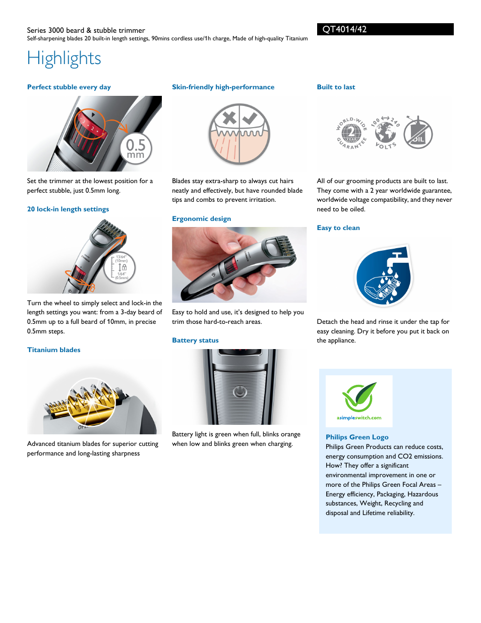 Highlights | Philips QT4014-42 User Manual | Page 2 / 3