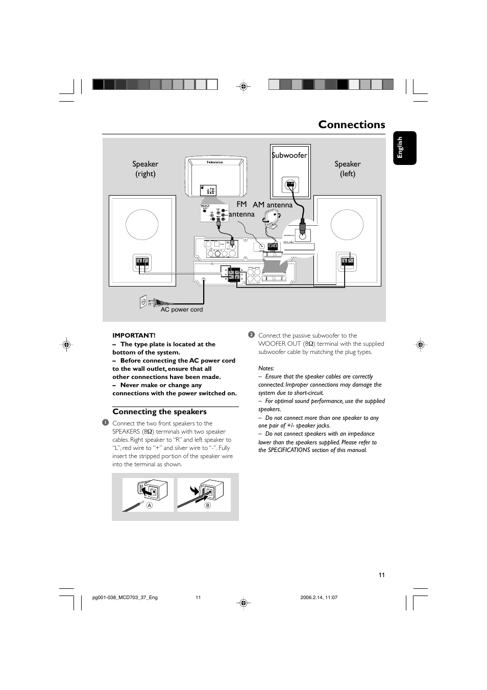 Connections | Philips MCD703-37 User Manual | Page 11 / 38