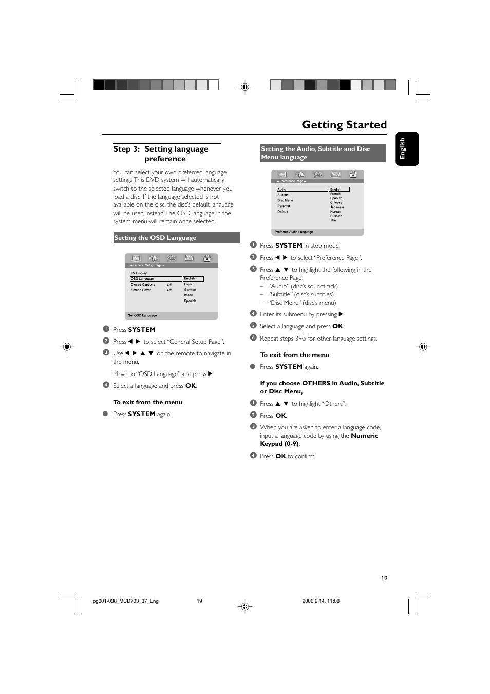 Getting started | Philips MCD703-37 User Manual | Page 19 / 38