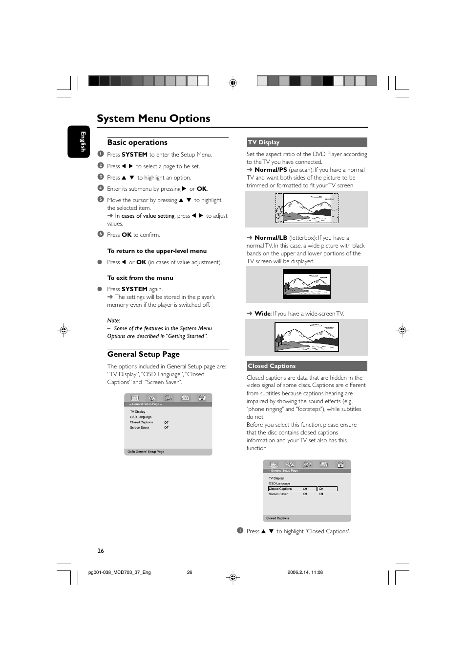 System menu options | Philips MCD703-37 User Manual | Page 26 / 38