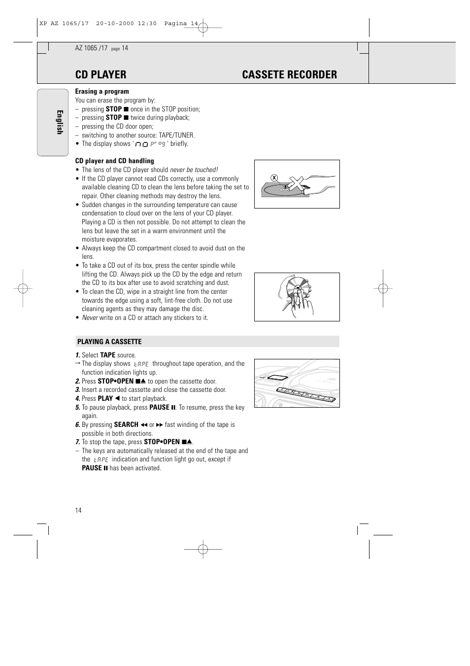 Cd player cassete recorder, English | Philips AZ106517 User Manual | Page 9 / 12