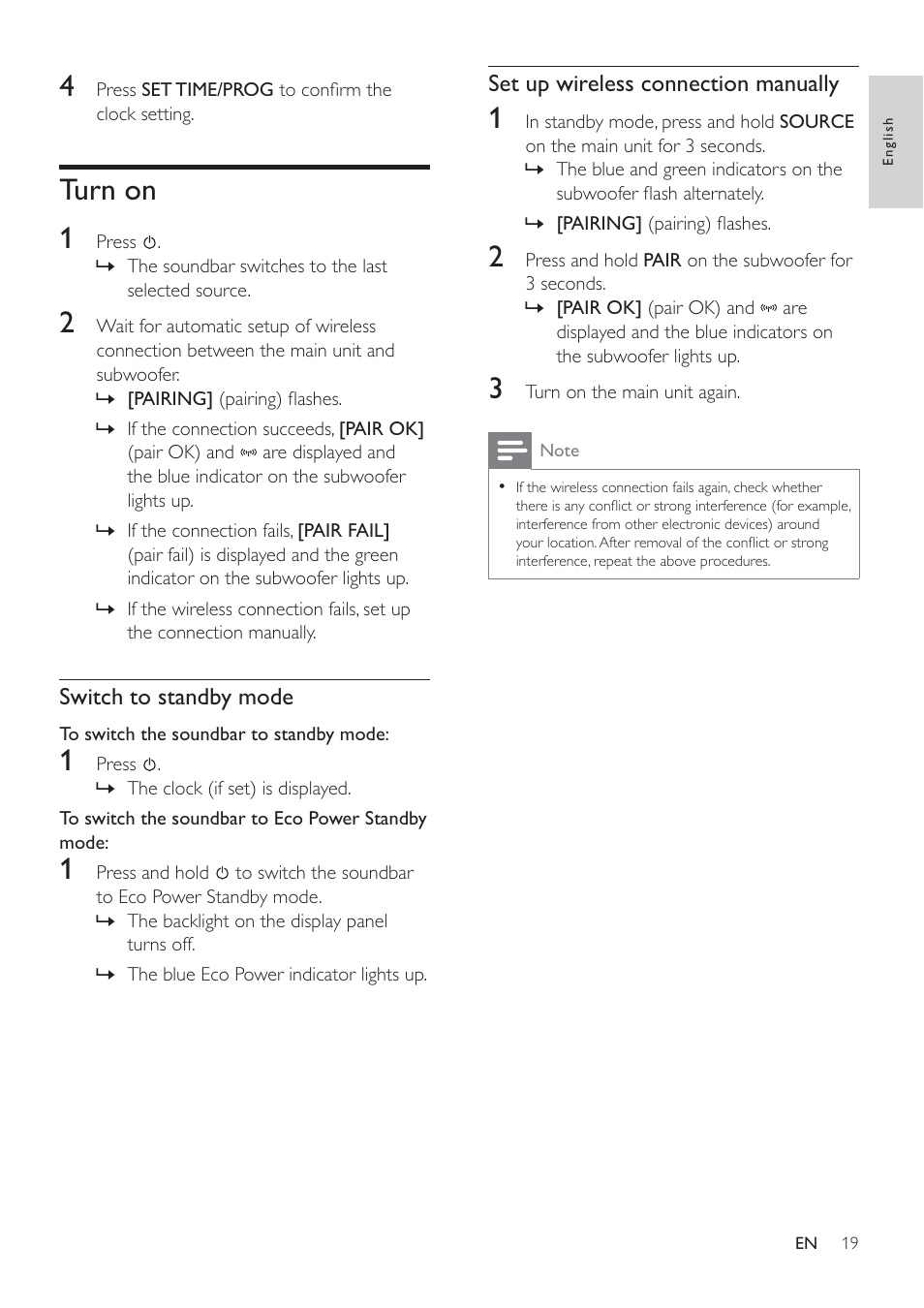 Turn on 1 | Philips HSB3280-F7B User Manual | Page 18 / 30