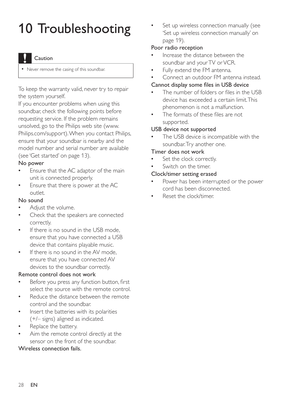 10 troubleshooting | Philips HSB3280-F7B User Manual | Page 27 / 30