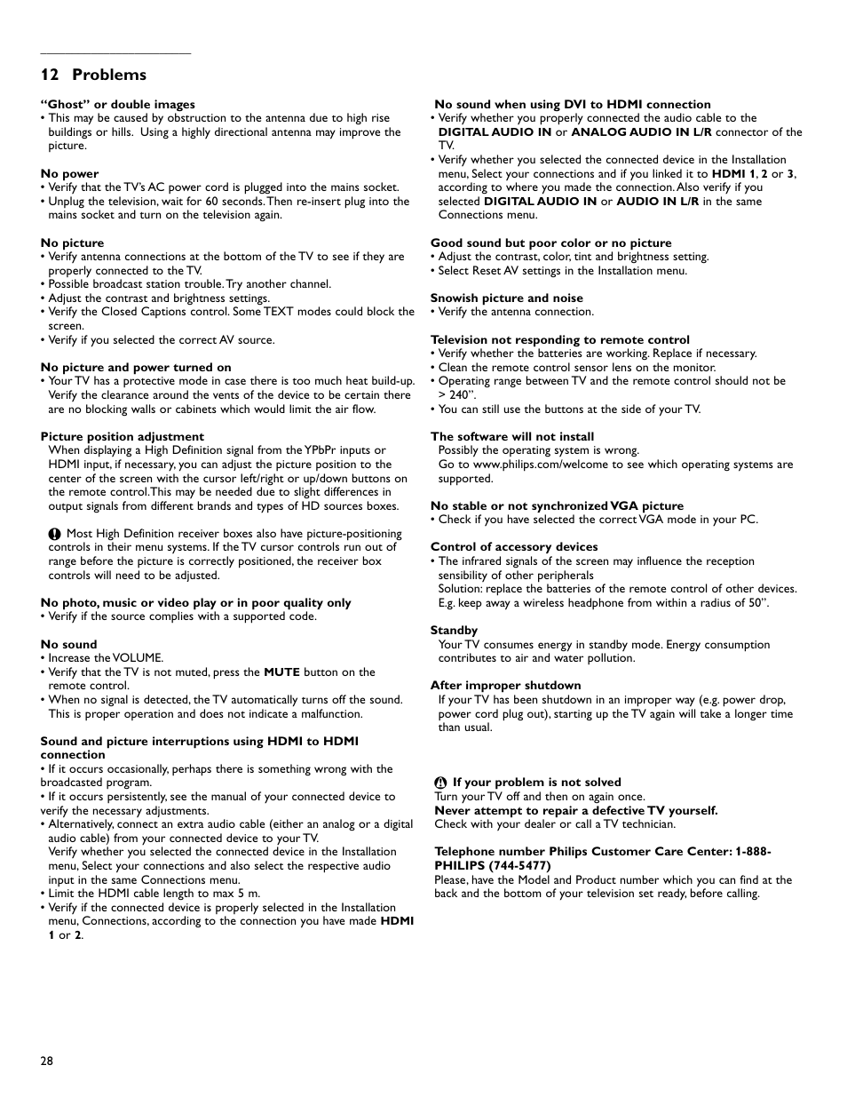 12 problems | Philips 42PFL7422D-37 User Manual | Page 30 / 40