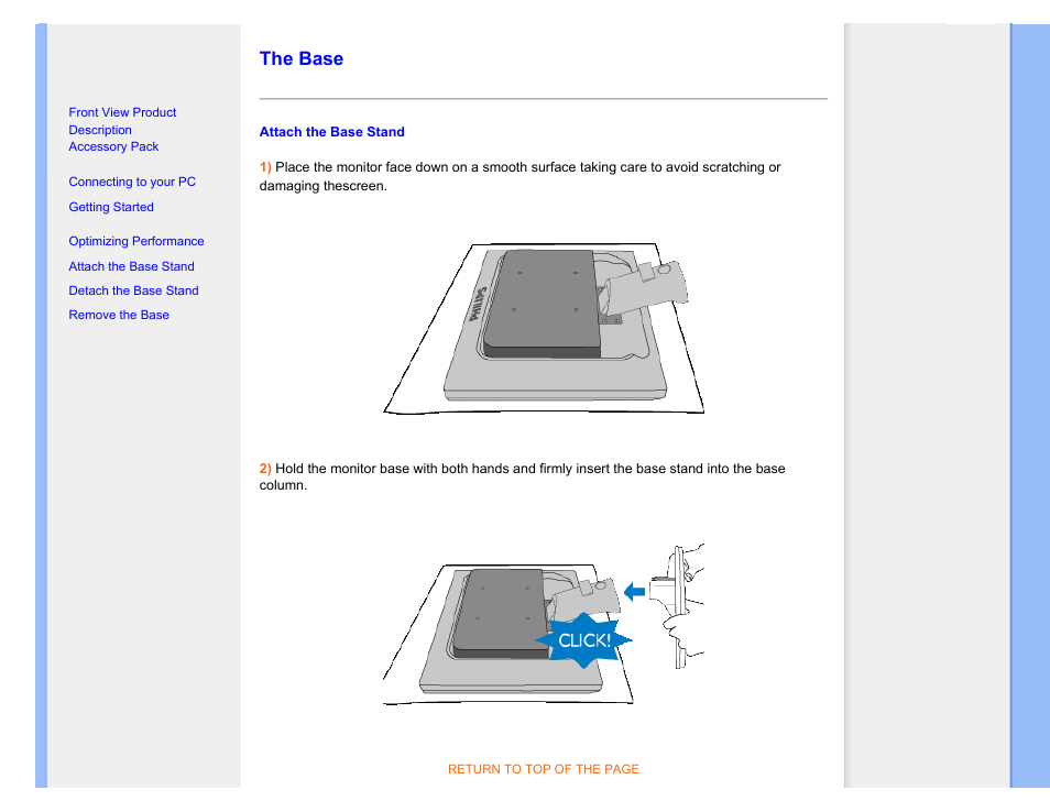 The base | Philips Brilliance LCD monitor 170S9FB 17" SXGA User Manual | Page 81 / 110