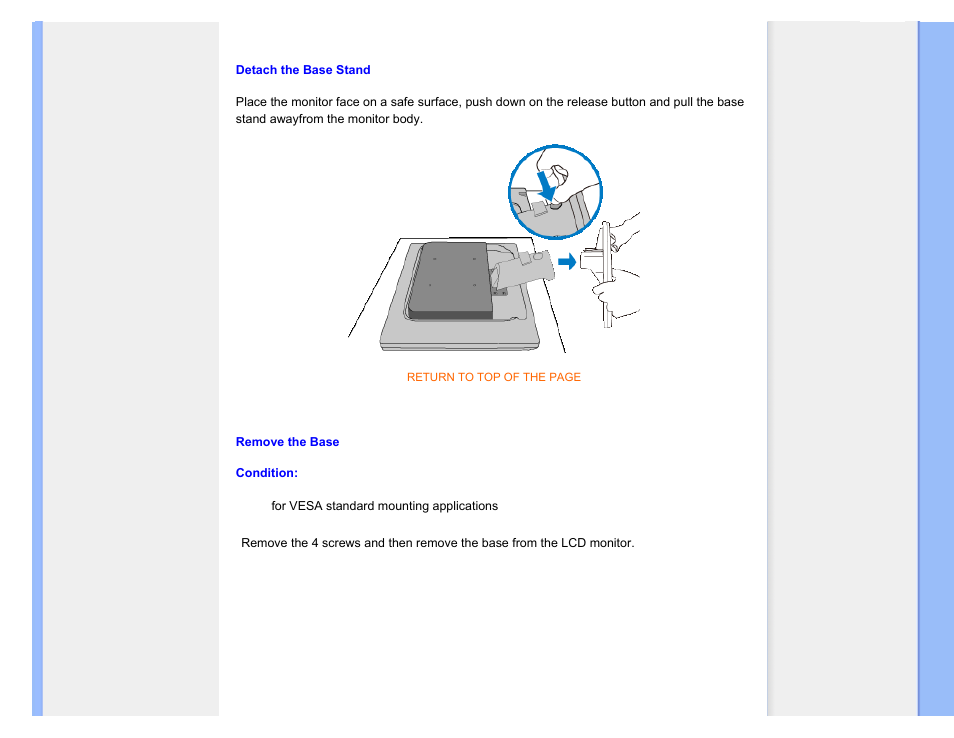 Detach the base stand | Philips Brilliance LCD monitor 170S9FB 17" SXGA User Manual | Page 82 / 110