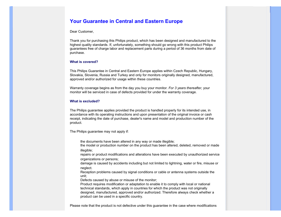 Czech republic, Hungary, Poland | Russia, Slovakia, Slovenia, Turkey, Your guarantee in central and eastern europe | Philips Brilliance LCD monitor 170S9FB 17" SXGA User Manual | Page 91 / 110