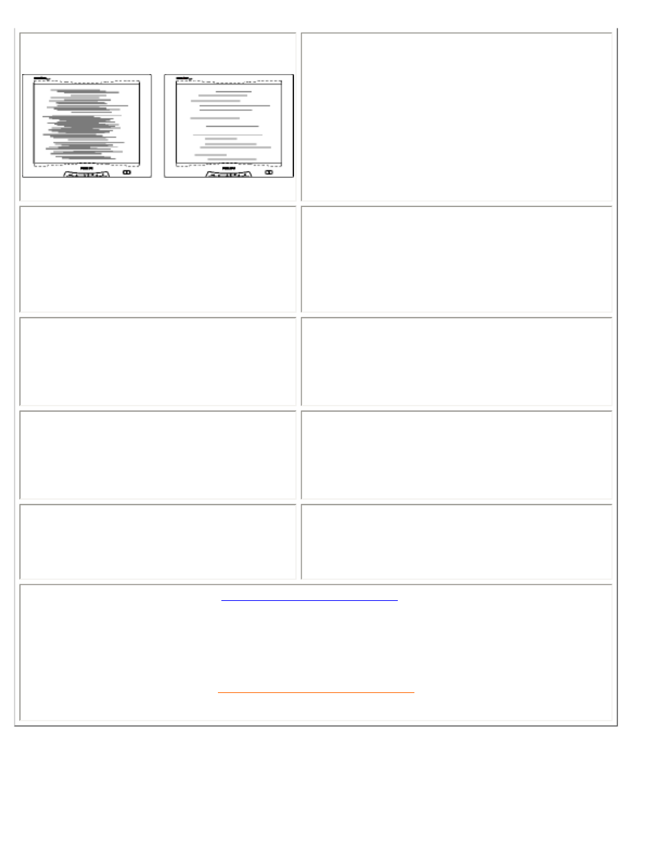 Horizontal flicker appears, The screen is too bright or too dark, An after-image appears | Green, red, blue, dark and white dots remain | Philips 150S4FG-74 User Manual | Page 38 / 87