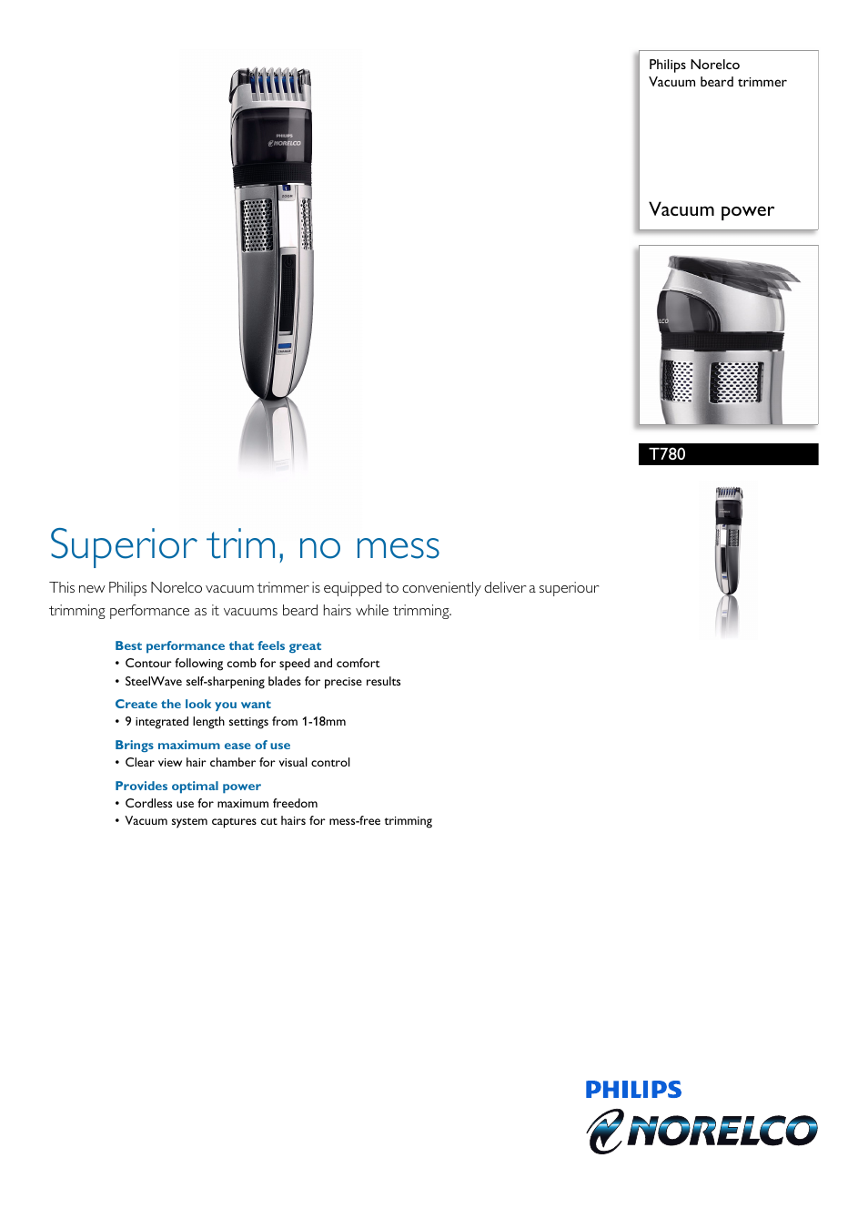 Philips Norelco Vacuum beard trimmer T780 Vacuum power User Manual | 2 pages